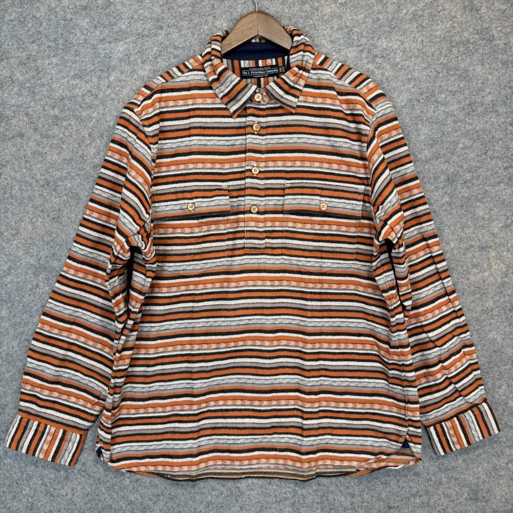 The J. Peterman Company Heavyweight Flannel Shirt Mens 2XL Striped Earthy Flap